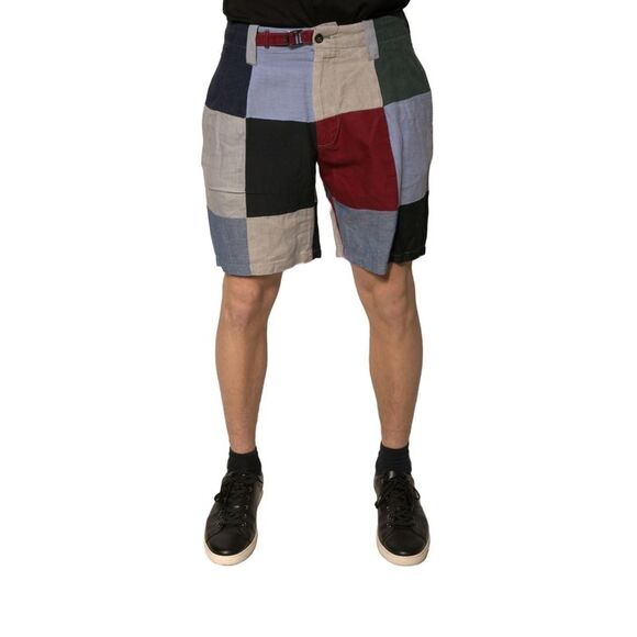 Dolce & Gabbana Multicolor Patchwork Linen Men Chino Men's Shorts (Pre-Owned)
